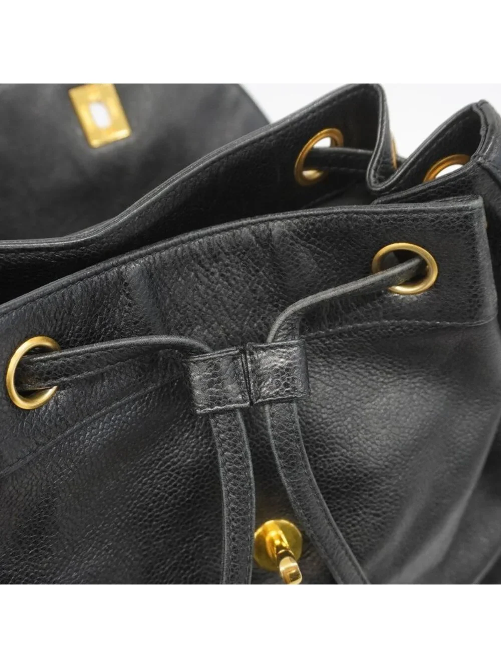 Chanel Backpack Triple Coco Caviar Leather Black Gold